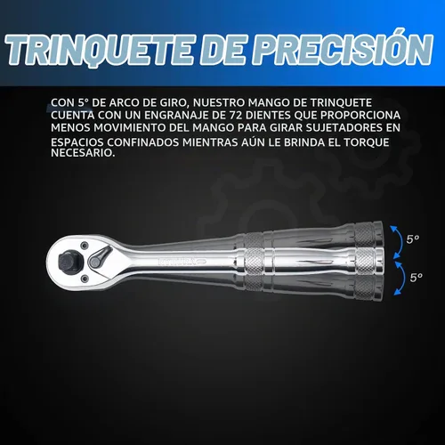 Vista 4 de Mango de trinquete 3 en 1,1/4", 3/8", llave de trinquete de 1/2", interruptor reversible de 72 dientes,Chapado en cromo pulido completo,Acero al