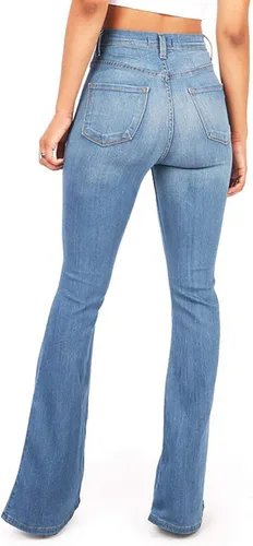 Vista 3 de Pantalones de mezclilla sexys de moda para mujer cintura alta bolsillo de pierna ancha acampanados pantalones ajustados con botones pantalones