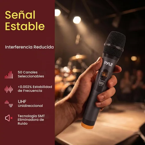 Vista 7 de Pyle Micrófonos inalámbricos, micrófonos duales UHF profesionales para karaoke, sistema de micrófono dinámico inalámbrico con receptor recargable