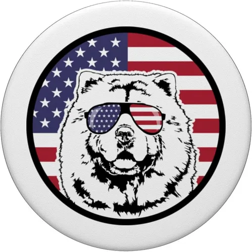 Vista 3 de Funny Proud Chow Chow American Flag sunglasses patriotic dog PopSockets Standard PopGrip
