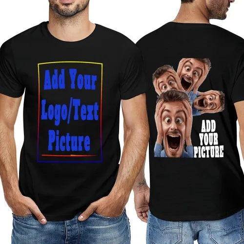 Vista 4 de Custom Personalized Men's Cotton T-Shirts Design Your Own Custom Prints