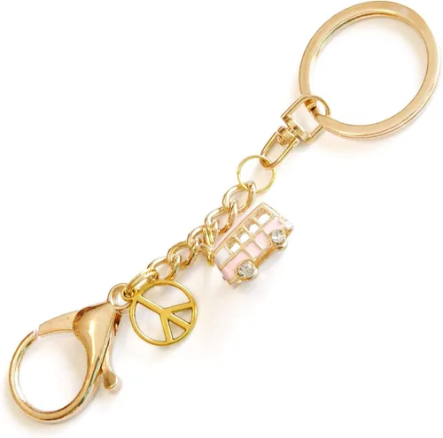 Vista 8 de Camper Van Keychain - RV Camping Caravan & Gold Peace Sign Charms - RV Accessories - Handmade