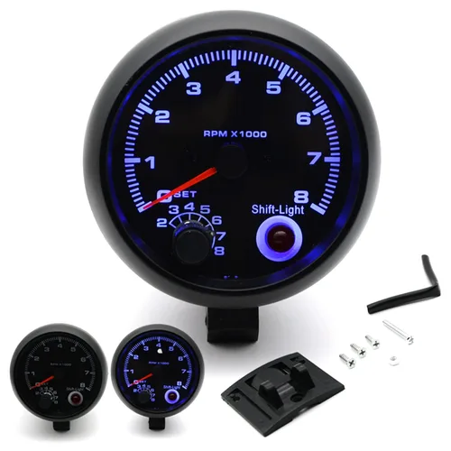 Vista 2 de Geevorks, tacómetros de reemplazo automotriz de 3.75'' 12V, 0-8000RPM luz azul, tacómetro de RPM para vehículos de gasolina de 1-8 cilindros, 1-2