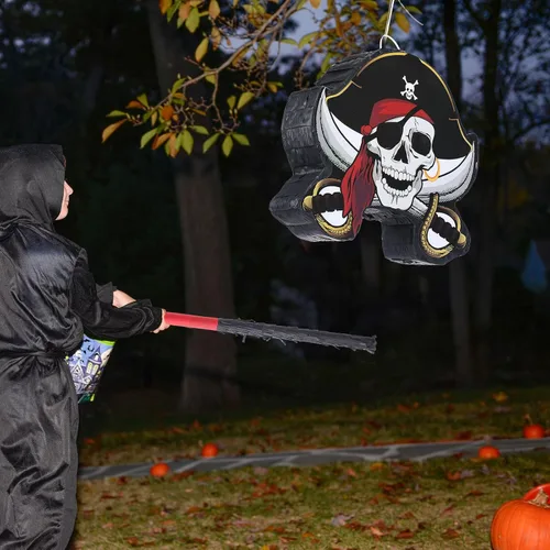 Vista 5 de Paquete de piñata pirata, juego de fiesta pirata, incluye máscara de capitán Piñata Bat Stick para fiesta de cumpleaños, aventura náutica