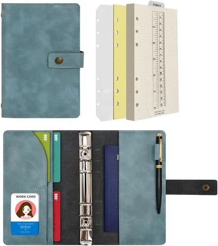 Vista 17 de WONDERPOOL Cuaderno de cuero recargable, cuaderno en espiral, carpeta de carpetas de diario A5 con puntos y bolsillos interiores para viajes, Marrón
