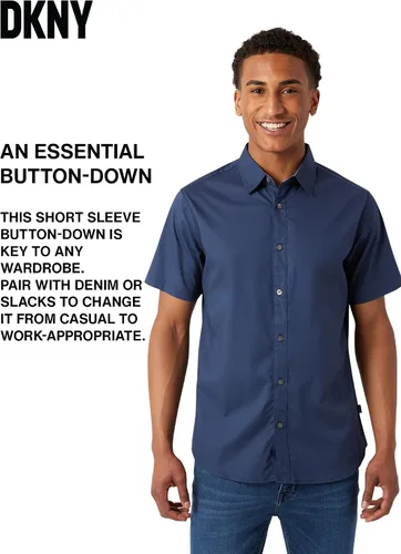 Vista 3 de DKNY Camisas casuales con botones para hombre - Camisas de manga corta con botones para hombre Camisas casuales con botones para hombre
