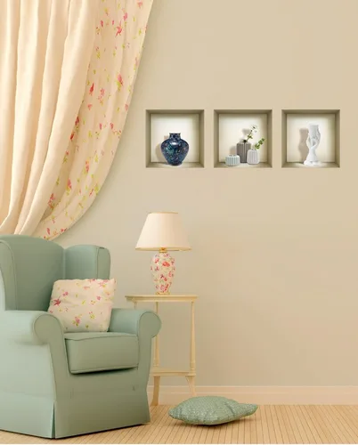 Vista 9 de Arte de pared 3D, juego de calcomanías de nicho, decoración de pared 3D, calcomanías de pared para sala de estar, calcomanías de pared