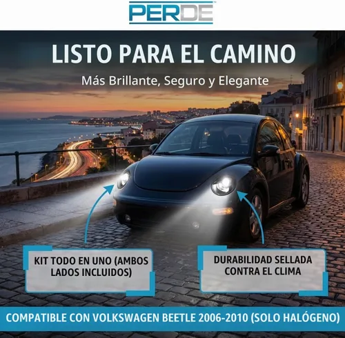 Vista 4 de PERDE Juego de faros delanteros halógenos color negro para Volkswagen VW Beetle.