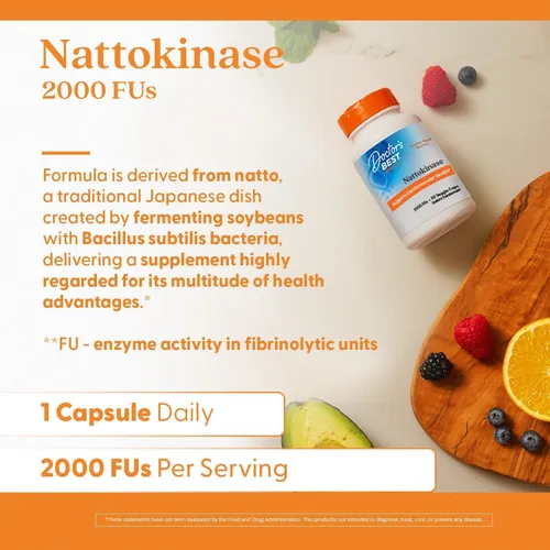 Vista 5 de Doctors Best Nattokinase, 2000 Fus, Apoya la Salud Cardiovascular, Sin OGM, Vegano 90 Cápsulas Vegetarianas