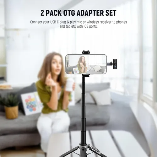 Vista 4 de NEEWER Juego de 2 adaptadores USB C a iOS OTG, USB tipo C (hembra) a iOS (macho) compatible con iPhone 14, 13, 12, 11 X, iPad tipo C, micrófono