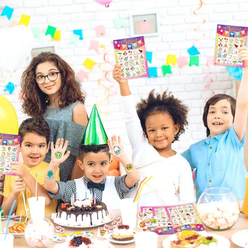 Vista 5 de YTSQLER Tarjetas de bingo de feliz cumpleaños, 24 jugadores, fiesta de cumpleaños, juego de bingo para niños, niñas y adultos, divertido juego