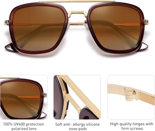 Vista 3 de SOJOS Retro Square Polarized Sunglasses for Men Women Goggle Classic Alloy Frame HERO SJ1126