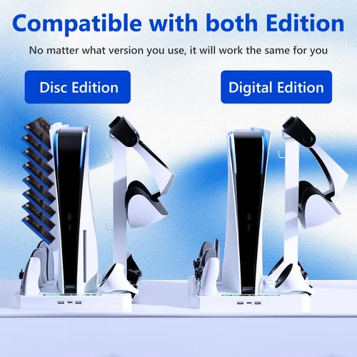 Vista 6 de Soporte de estación de refrigeración compatible con PS5, PSVR2 Sense Controller Charging, soporte de auriculares para gafas PS VR2, para consola