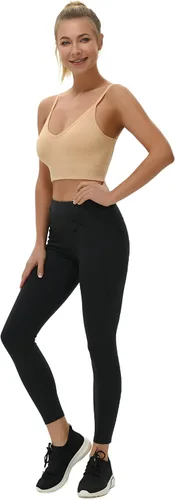 Vista 2 de JUST BEHAVIOR Brasier de espalda baja, cómodo cuello en V, camiseta corta de entrenamiento con espalda baja para mujer