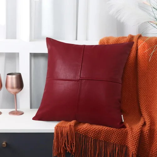 Vista 4 de BRAWARM Fundas de almohada de cuero sintético de 16 x 16 pulgadas, paquete de 2 fundas de almohada de cuero rojo profundo, fundas de almohada