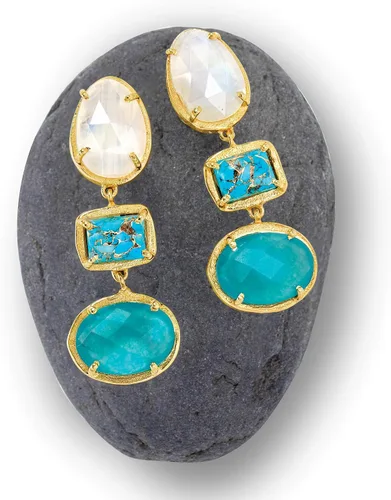 Vista 3 de Ross-Simons Aretes colgantes de varias piedras preciosas en oro de 18 quilates sobre ley Gema multi