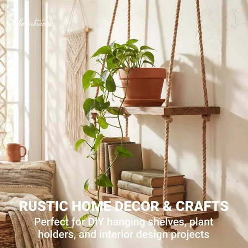 Vista 2 de Cuerda de cáñamo de 1 pulgada x 50 pies, cuerda trenzada de 4 hebras resistente para manualidades, decoración náutica, tira y afloja, paisajismo