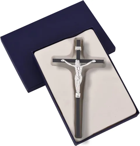 Vista 5 de VINETEN Crucifijo - Cruz de pared Cruces católicas delgadas de metal negro Decoración de pared de crucifijo para tu hogar, 8 pulgadas