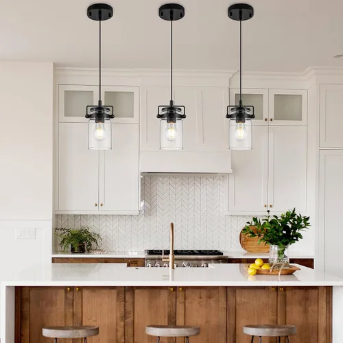 Vista 4 de foucasal Mini luces colgantes de granja de 4.7 pulgadas para isla de cocina 1 vidrio sembrado negro claro