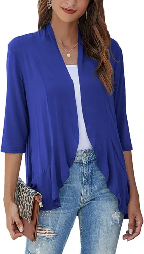 Vista 17 de Bluetime Women Open Front 3/4 Sleeve Cardigan Negro