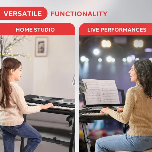 Vista 2 de Pyle Heavy Duty Folding Keyboard Stand - Sturdy Reinforced Z Design w/ Adjustable Width & Height, Foam Padded Arms, Digital Piano Stand, Fits 54-88