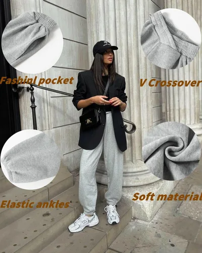 Vista 5 de Pantalones deportivos casuales para mujer, pantalones cruzados en V, cintura alta, holgados, pantalones para descansar