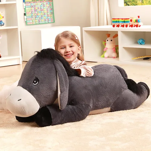 Vista 4 de IKASA Peluche de burro gigante de 33 pulgadas, súper suave, sin cremallera Burro gris oscuro