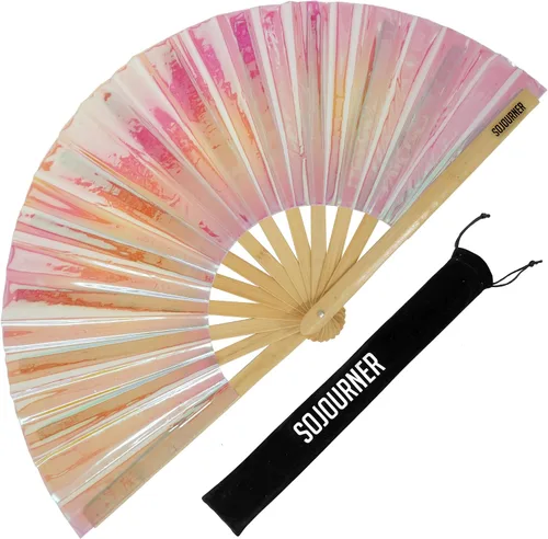 Vista 13 de SoJourner Bags Rave Fan – Abanico plegable grande – Abanico de mano Clack para raves, Halloween, Burlesque, atuendos arcoíris para mujeres