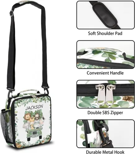 Vista 2 de Bolsa de almuerzo personalizada para niñas, niños, adolescentes, hombres y mujeres, regalo personalizado, bolsa de almuerzo, verde bosque
