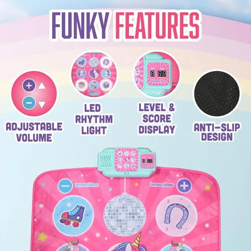 Vista 4 de Klevly Tapete de baile de unicornio para niños a partir de 6 años Reproduce 5 niveles y 5 canciones Regalos de unicornio para niñas de 6 años