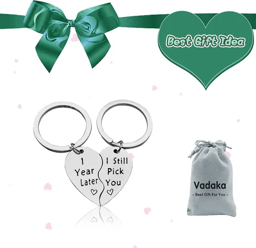 Vista 7 de Vadaka Llavero de primer aniversario de boda, joyería de aniversario, llavero a juego para pareja, llavero de aniversario, regalo para marido
