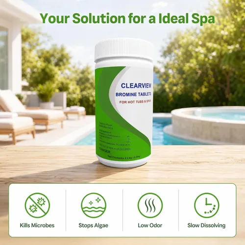 Vista 2 de ClearView Tableta de bromo para spas, tabletas de bromación de 1" para piscinas, 2 libras Desinfectante químico de disolución lenta, olor bajo