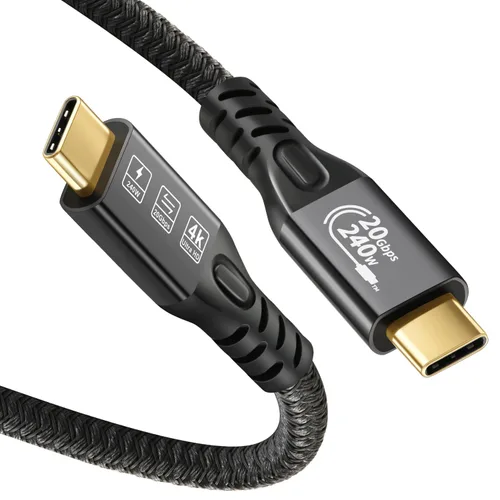 Vista 9 de Cable USB C 3.2 Gen 2X2 20Gbps, tipo C 4K a 60Hz UHD Video 5A/240W PD3.1 Carga rápida con E-Marker Compatible con Thunderbolt 3/4 MacBook Pro