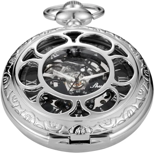 Vista 10 de Reloj de bolsillo mecánico para hombre, esfera de número romano, diseño de fase lunar MW104