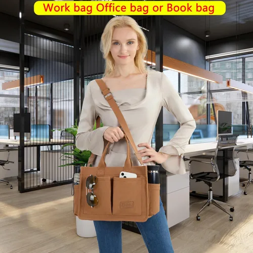 Vista 6 de Bolso de mano para mujer con compartimentos, bolso grande de lona para mujer, bolso cruzado de trabajo, portátil, bolsa de libros, bolsos de hombro