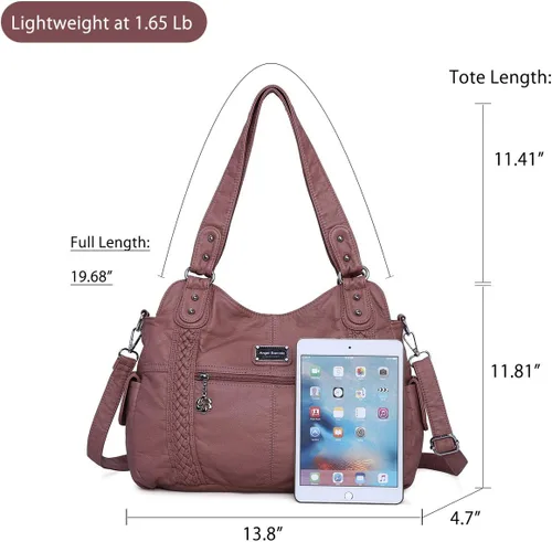 Vista 129 de Angel Barcelo - Bolsa de hombro amplia para mujer, diseño Hobo, cuero lavado