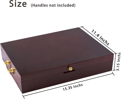 Vista 2 de GENRICE Cofre de cubiertos de madera sin cubiertos, caja de almacenamiento de cubiertos para plata, estuche de cubiertos con asa y forro de fieltro