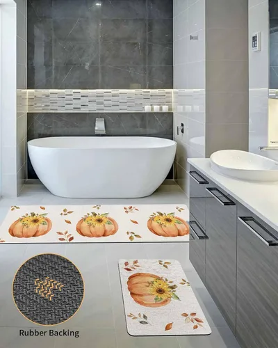 Vista 5 de Tapete de baño de arpillera con calabaza para bañera, antideslizante, de secado rápido y absorbente, tierra de diatomeas, fregadero, dormitorio