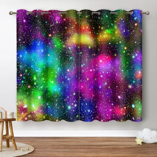 Vista 10 de Jekeno Cortinas Opacas Coloridas con Bloques de Construcción - Cortinas de Juguete Geométricas Abstractas para Niños Niñas Adolescentes Dormitorio