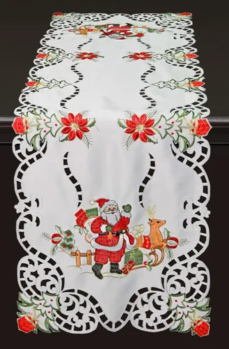 Vista 8 de Creative Linens Juego de 4 manteles individuales bordados de Navidad con Papá Noel, reno, flor de pascua, 11 x 17 pulgadas, color blanco
