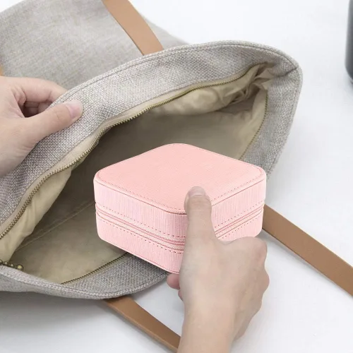 Vista 6 de Duomiila - Caja de joyería pequeña, mini organizador de viaje portátil, para anillos, aretes, collares. Un regalo para niñas y mujeres