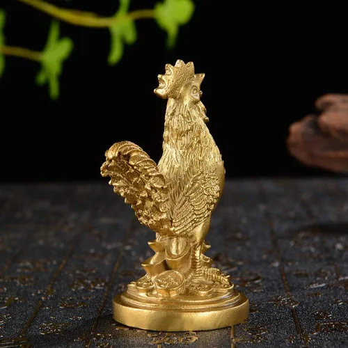 Vista 4 de BRASSTAR Estatua de Feng Shui de latón auspicioso gallo/pollo/gallo oficina en casa talismán decorativo figura de oro regalo para colección PTZY048