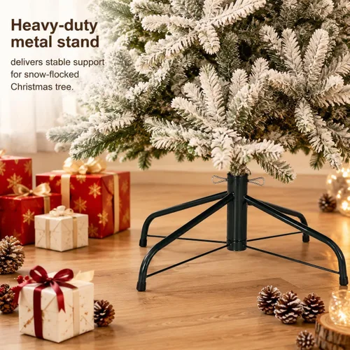 Vista 4 de POWERSTONE Árbol de Navidad flocado de 7.5 pies, árbol de Navidad