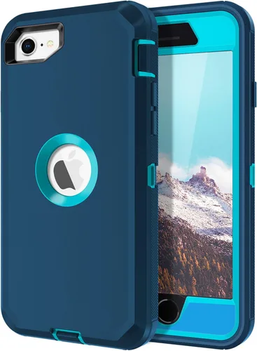 Vista 16 de I-HONVA - Carcasa protectora de 3 capas para iPhone SE 2020, protector de pantalla integrado, a prueba de golpes, polvo y caídas, resistente