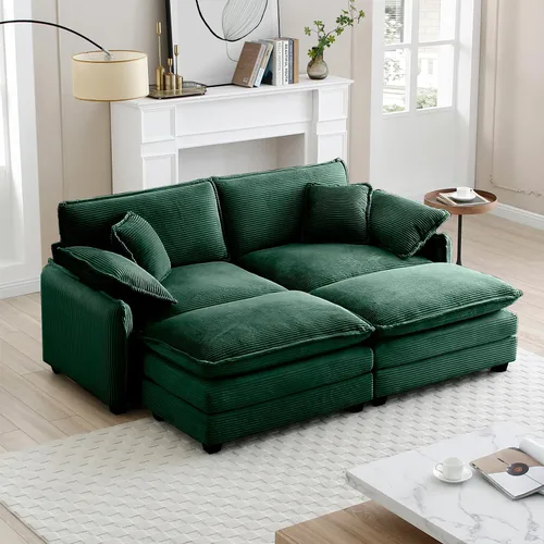 Vista 101 de Sofá Loveseat Grande en Beige y Blanco de 194.8 cm, Sofás Seccionales de 2 Plazas Grandes para Sala de Estar, Sofá Seccional Modular de Tela