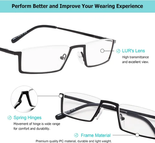 Vista 3 de LUR GAFAS DE LECTURA Paquete de 3 lectores de media llanta de metal (Gunmetal, +3.50)