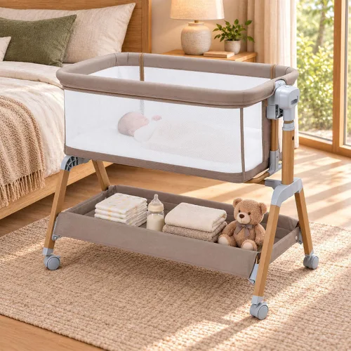 Vista 9 de Cuna de bebé 5 en 1, cama de noche con balanceo suave, 7 alturas, verde