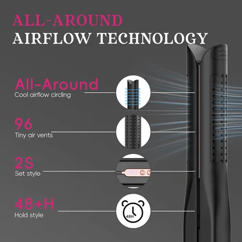 Vista 4 de SKIMI Airflow Styler, plancha de pelo de titanio alisadora de cabello plana, rizador de pelo profesional con tomas de aire de enfriamiento
