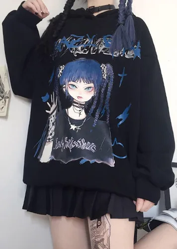 Vista 3 de Sudadera con capucha de estilo japonés para mujer y niña, con estampado de lindo patrón, a la moda, Kawaii Anime