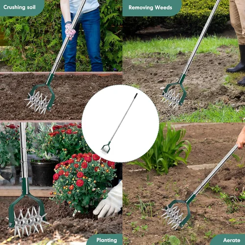 Vista 7 de YEELOR Herramienta de jardín de cultivador rotativo con engranajes de aluminio duraderos Manual Tiller, 57″ long handle, loosens soil, mixes in